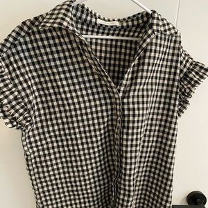 Plaid button up with ruffle sleeves
